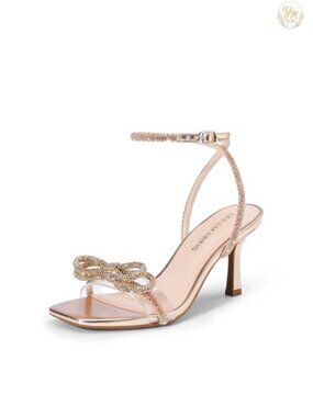 Rhinestone Ankle Strap Stiletto Heeled Sandals Square Toe Dress Heels